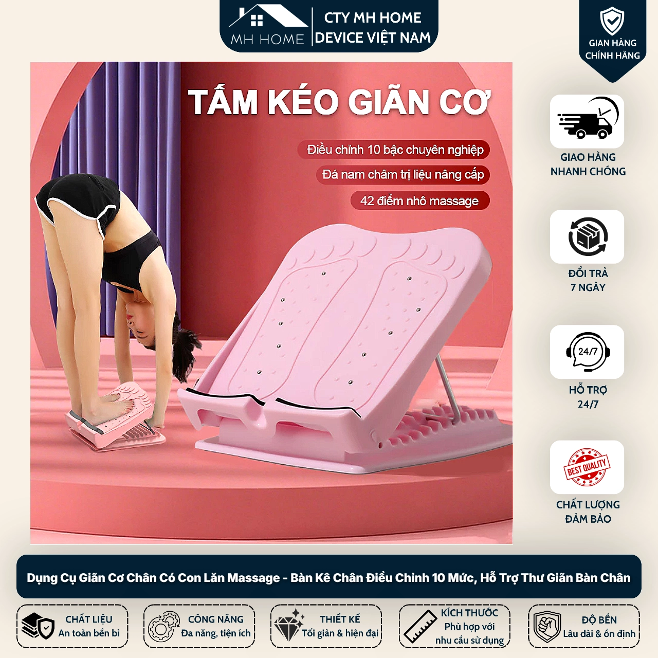 Dụng Cụ Giãn Cơ Chân Có Con Lăn Massage - Bàn Kê Chân Điều Chỉnh 10 Mức, Hỗ Trợ Thư Giãn Bàn Chân